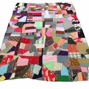 Vintage Handmade Crazy Patchwork Quilt Pattern Size 70x94 Rainbow Colorful Throw